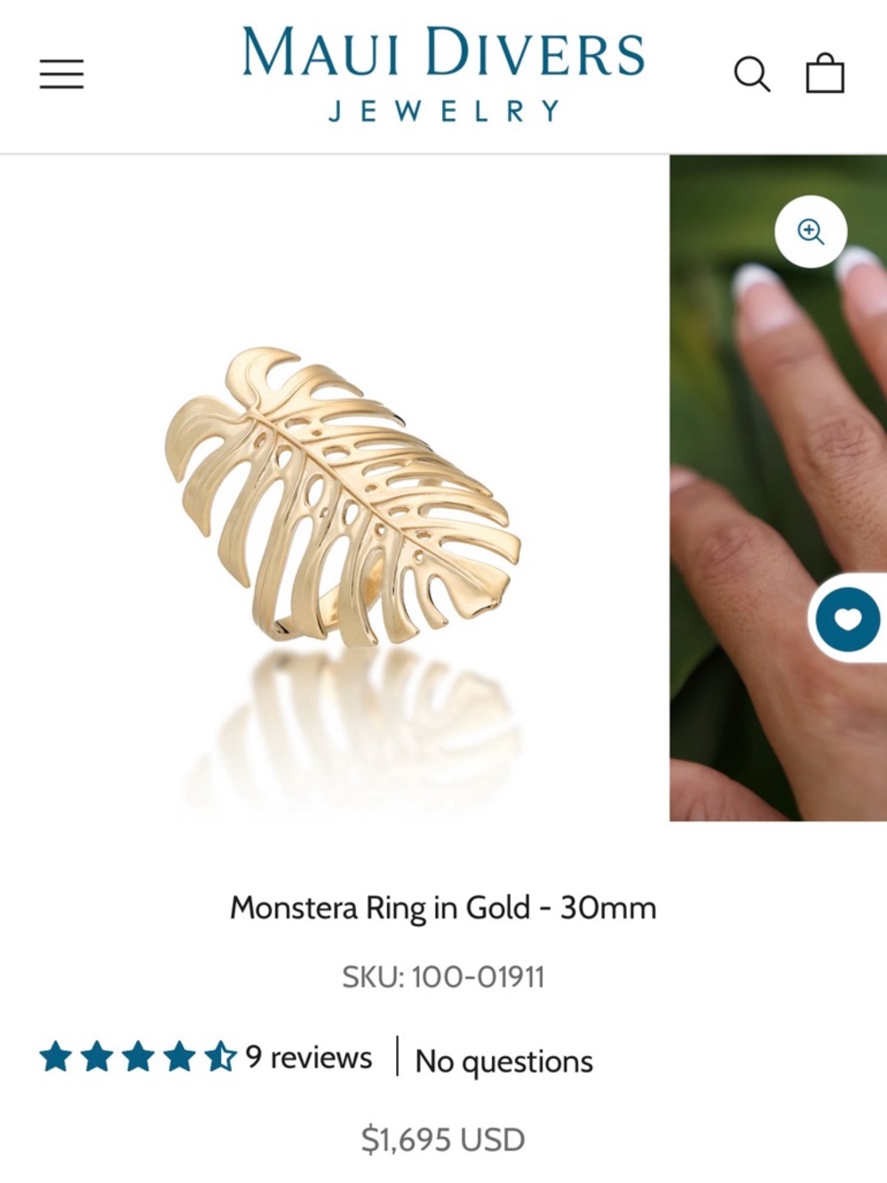 Maui Divers 14KT Yellow Gold Hawaiian Monstera Ring Made in Hawaii Size 8 - Picture 14 of 14